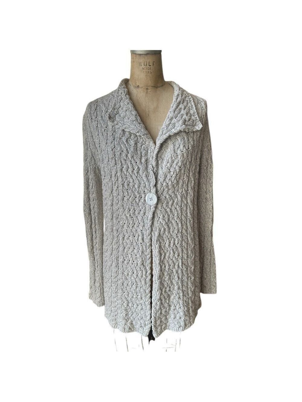 Irelandseye Cozy Cable Knit Single Button Cotton Cardigan Gray made in Dublin